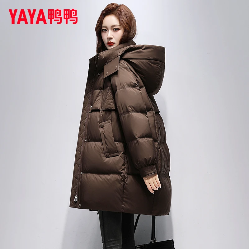 YAYA/鸭鸭加厚中长款羽绒服女冬季新款2025时尚洋气宽松显瘦外套