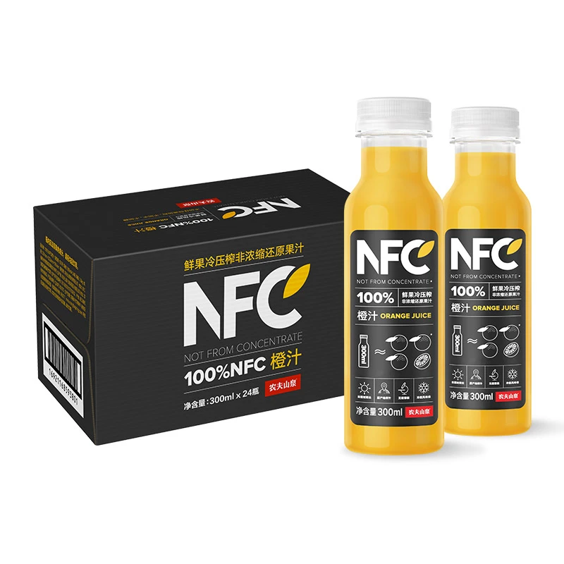 农夫山泉NFC橙汁 整箱装100%山泉鲜果汁 果汁饮300ml*24瓶