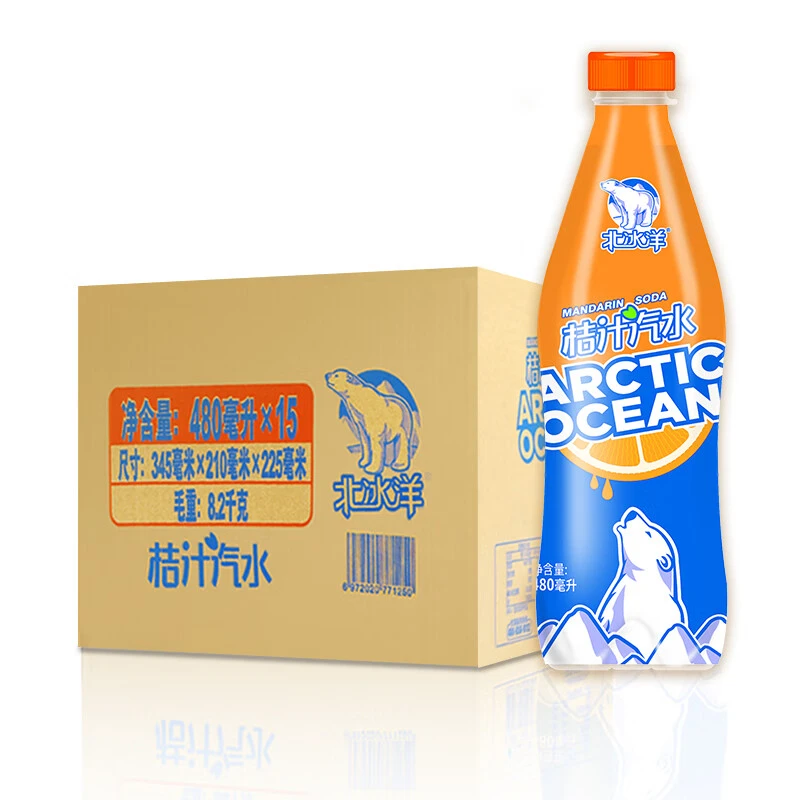 北冰洋 饮料 桔汁碳酸饮料 果汁味汽水饮品 480ml*15瓶/箱 PET瓶