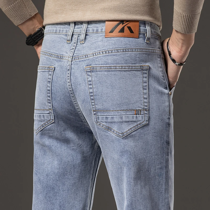 浅色牛仔裤男直筒宽松新款高端潮牌青年商务休闲弹力长裤百搭男士