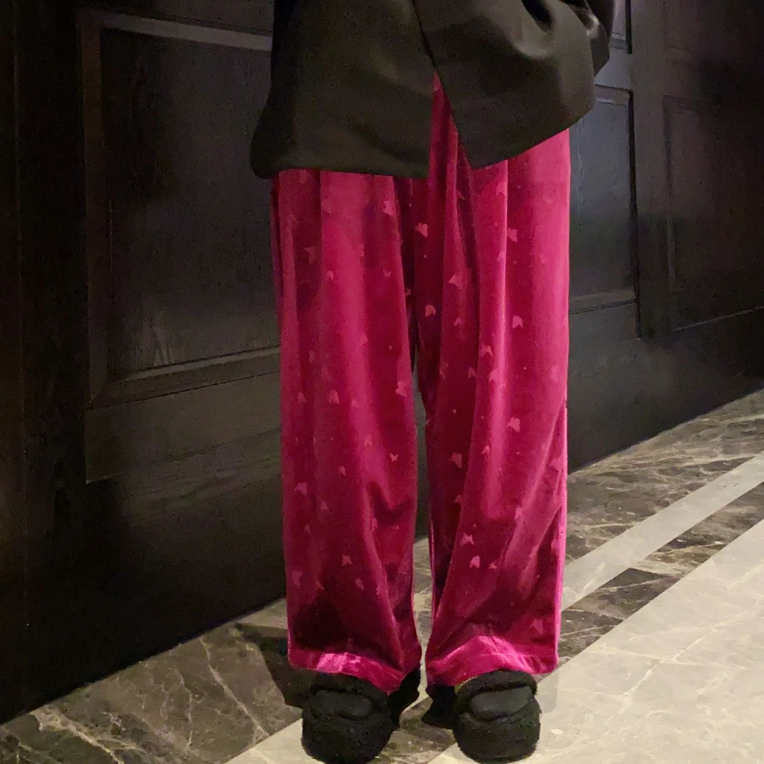 《蝴蝶》中国风潮流原创春装新款垂感直筒裤宽松休闲裤提花裤子复古