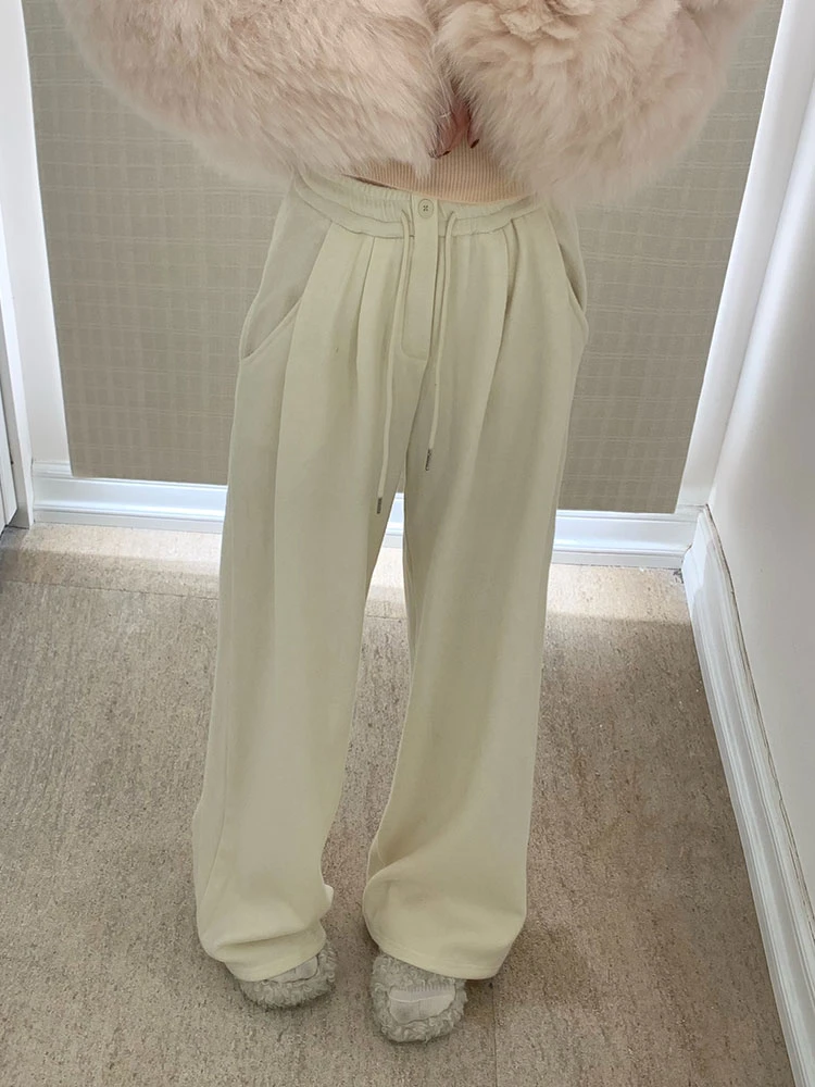 【花粉专享】纯色系慵懒风高腰阔腿拖地裤女秋冬加绒休闲裤