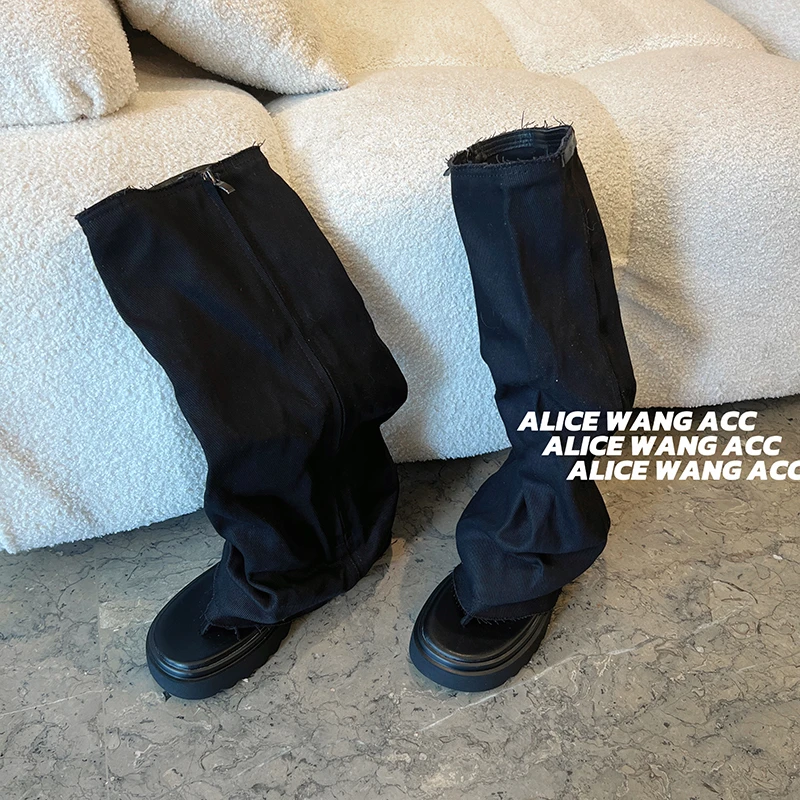 【花粉饰品】夏季清凉人字凉鞋小众百搭裤管长筒厚底增高凉靴