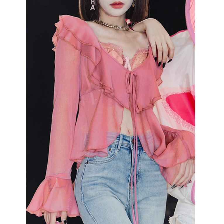 【花粉专享】【嗲妹套装】絶美的层次设计感性感蕾丝两件套上衣