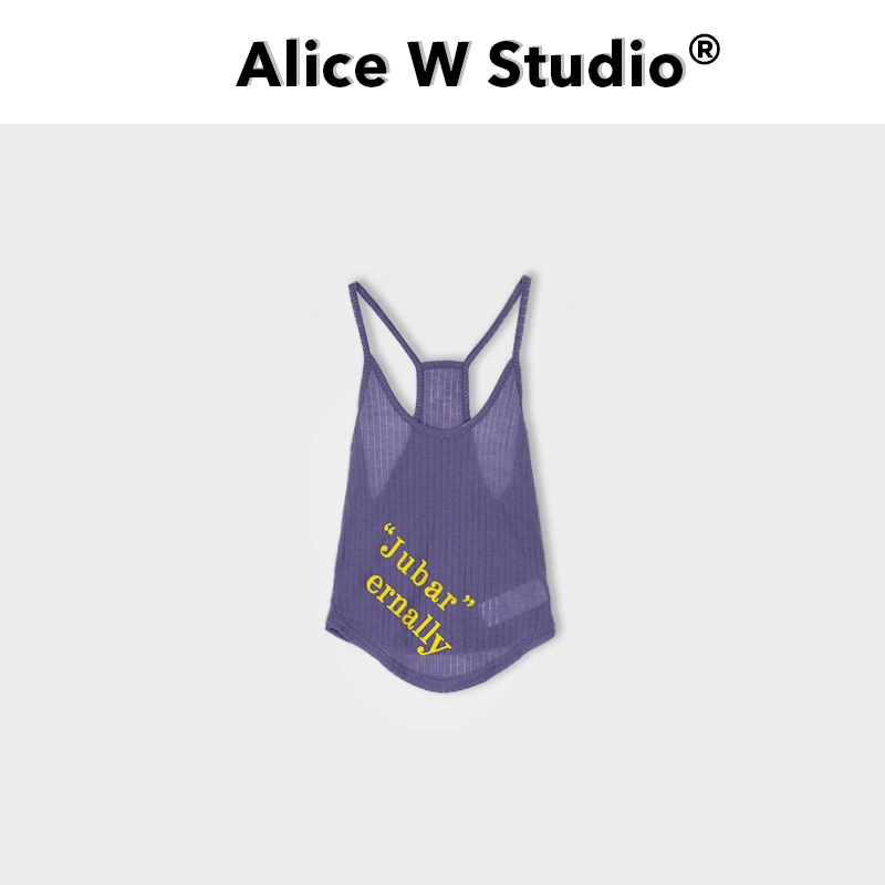 【花粉专享】辣妹字母印花细肩带背心性感纯欲修身弧形下摆小吊带