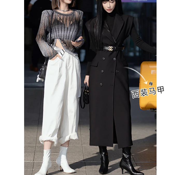 【花粉专享】【伍德小姐】英伦风双排扣马甲轻熟收腰无袖西装裙