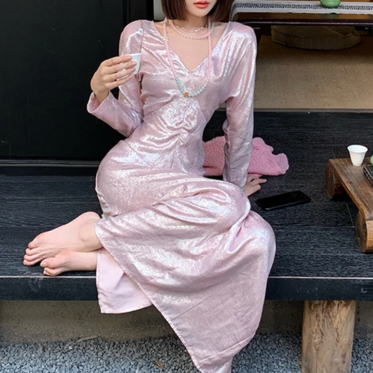 【花粉专享】温柔珠光气质连衣裙小众典雅高级感立体收腰礼服长裙