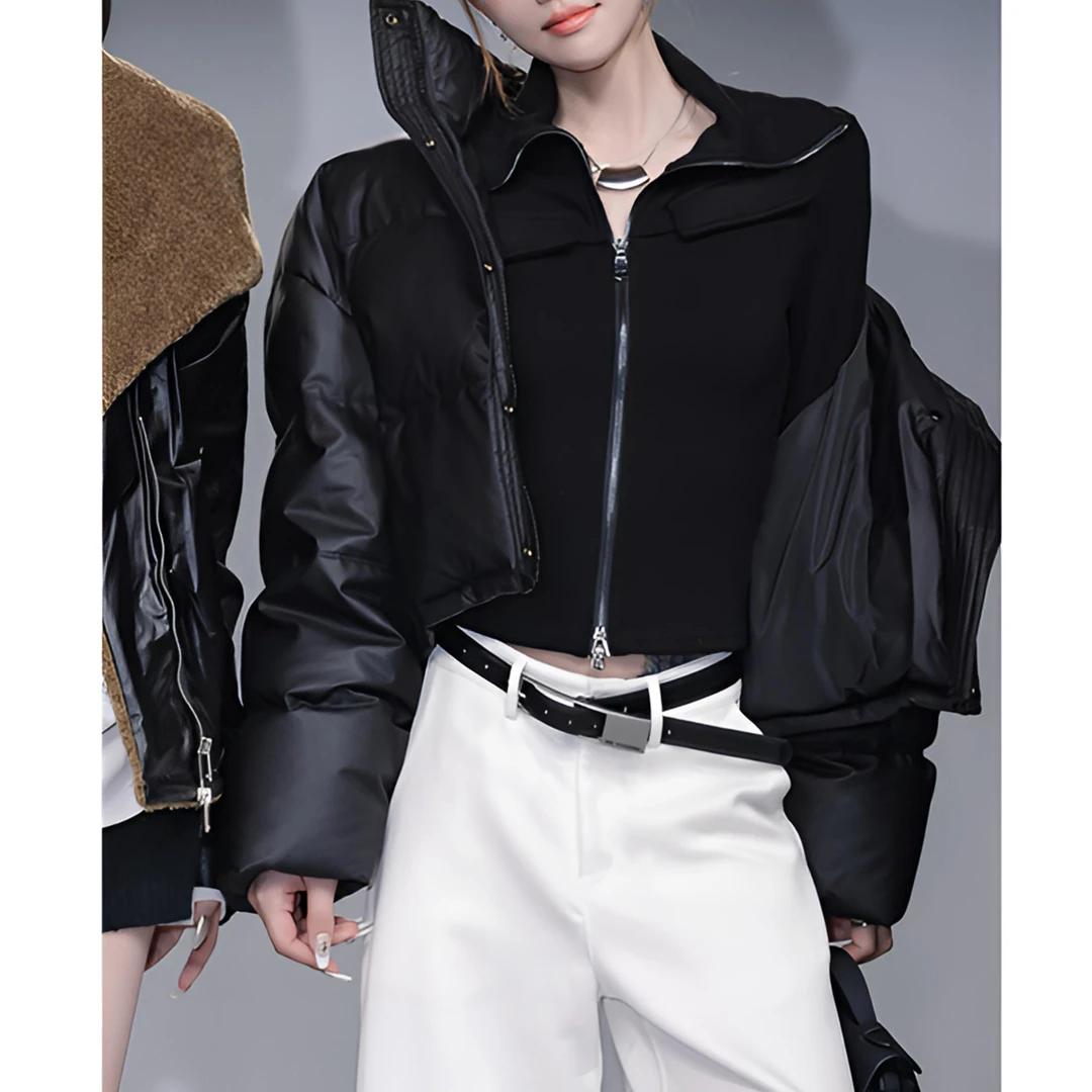 【花粉专享】高街立领皮质短款羽绒服简约保暖佰搭宽松加厚面包服