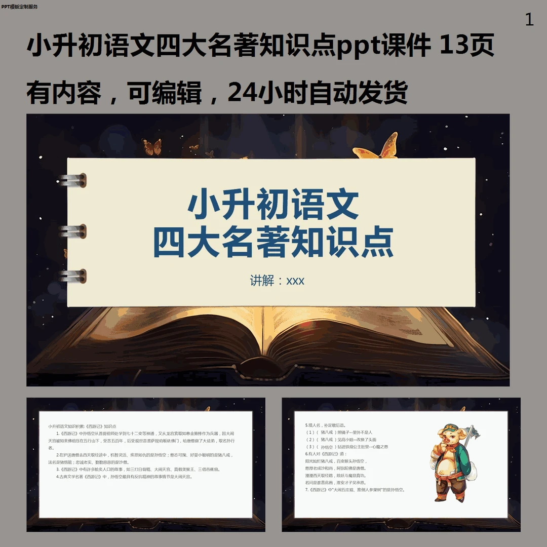 小升初语文四大名著知识点ppt模板