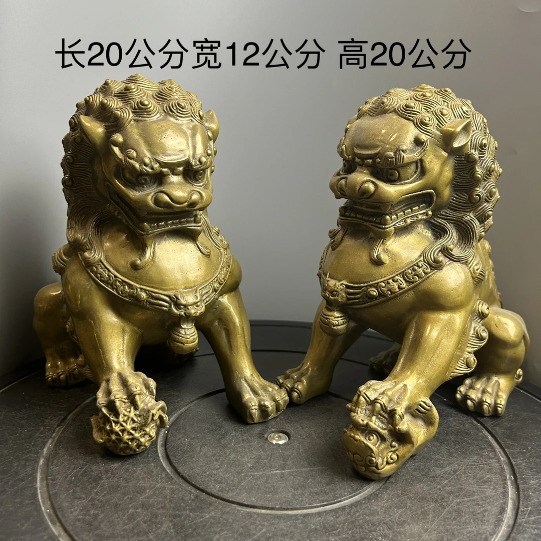 铜门狮一对 手工打磨抛光 高20公分北京狮子大门口客厅摆件工艺品