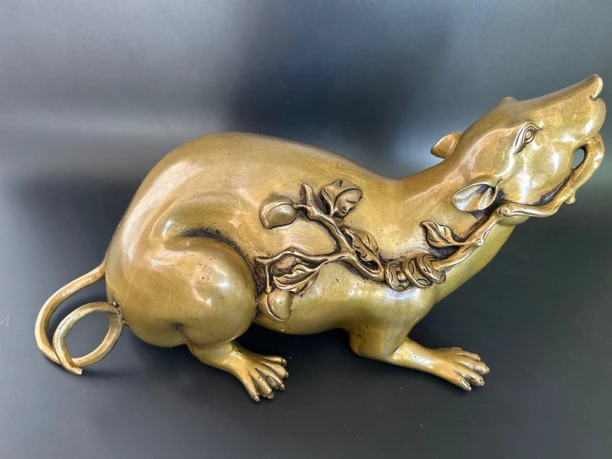 黄铜龙纹属相摆件家居雕刻装饰品鼠黄色钧瓷貔貅麒麟工艺品摆件