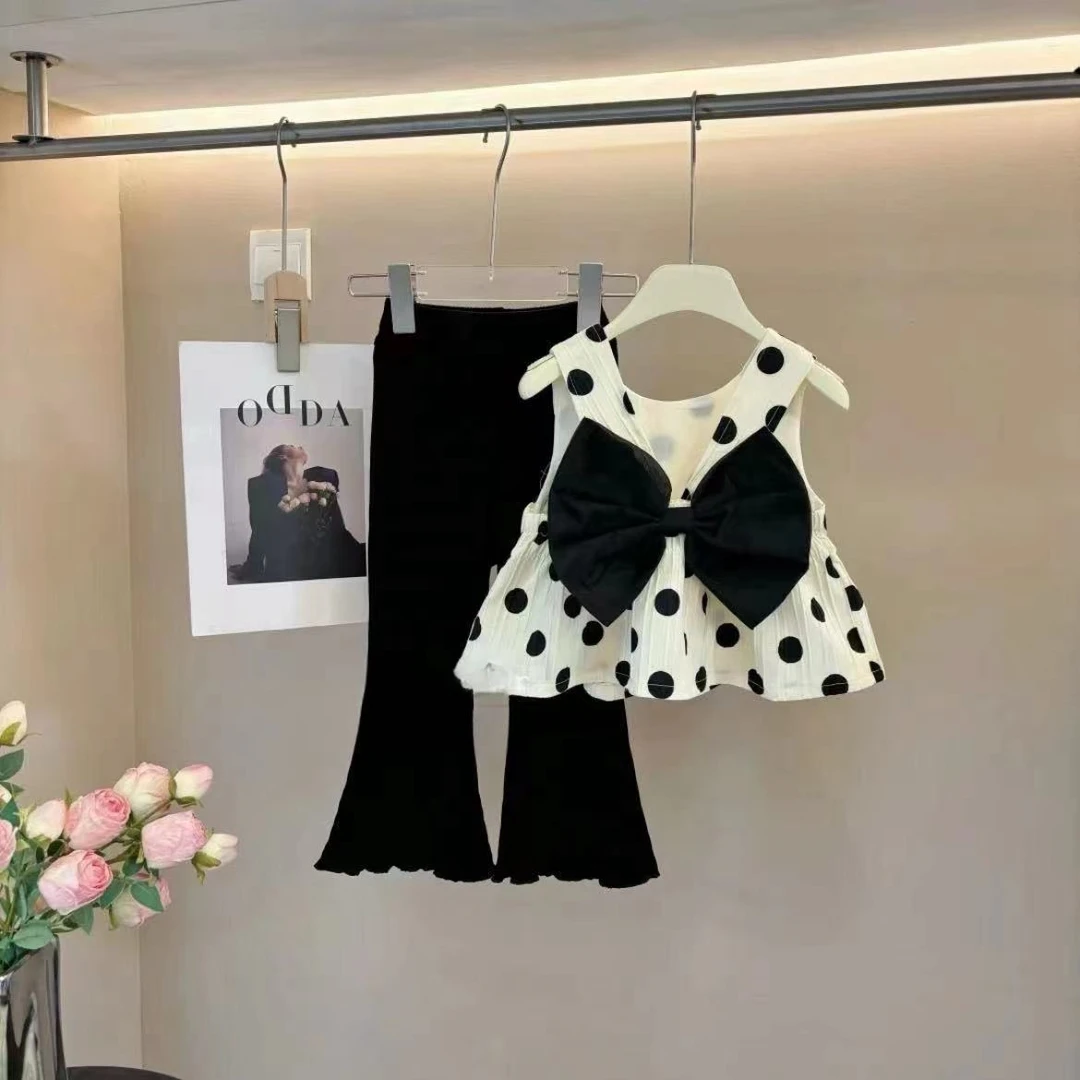 【现货】女童夏季新款百搭蝴蝶结上衣抖抖凉凉裤两件套网红韩版套装