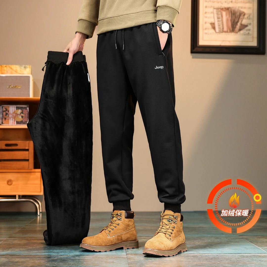 【95%棉】口袋拉链款男士休闲裤子秋冬加绒保暖卫裤男士加绒裤子