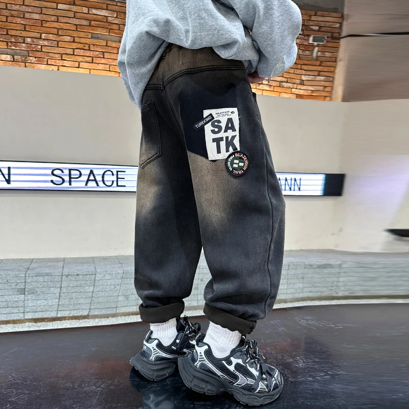 SBE-D940童装男童加绒牛仔裤新款中大童冬季一体绒裤子加厚秋冬潮