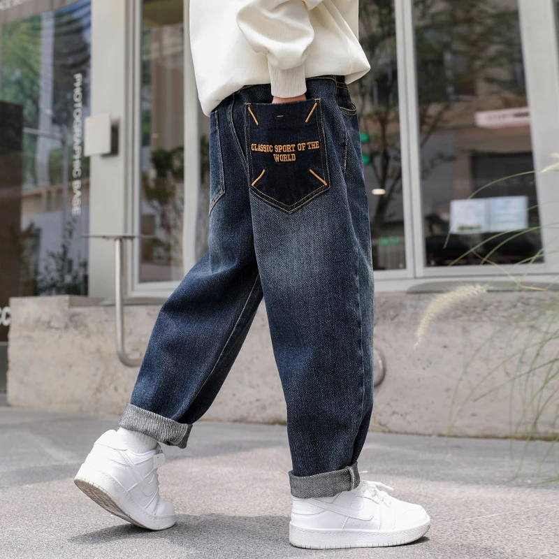 SJ6365 童装儿童中大童春秋款男童裤休闲牛仔裤卫裤洋气百搭潮款