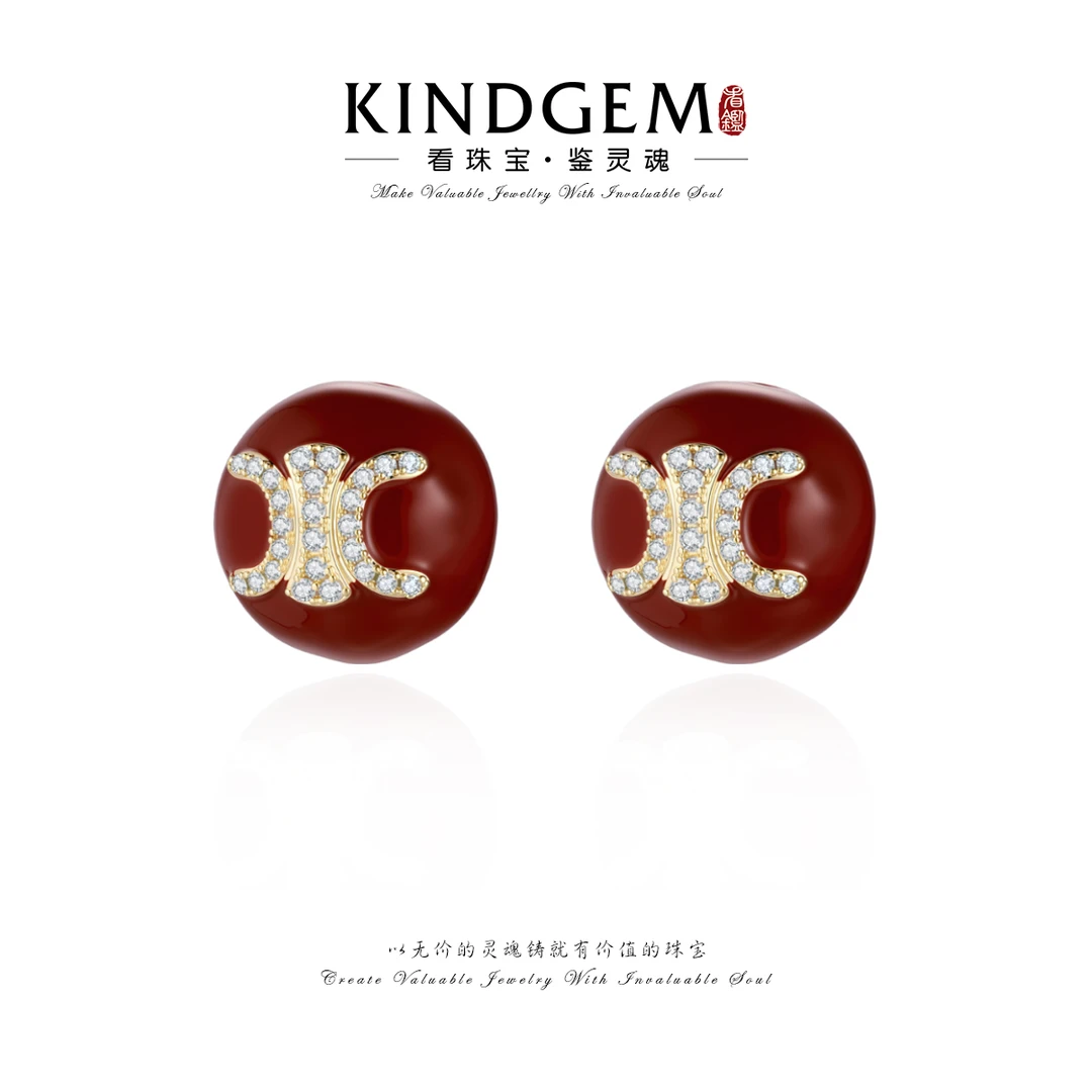 铜合金锆石耳饰 红色轻奢时尚百搭耳环 KG-C-30924