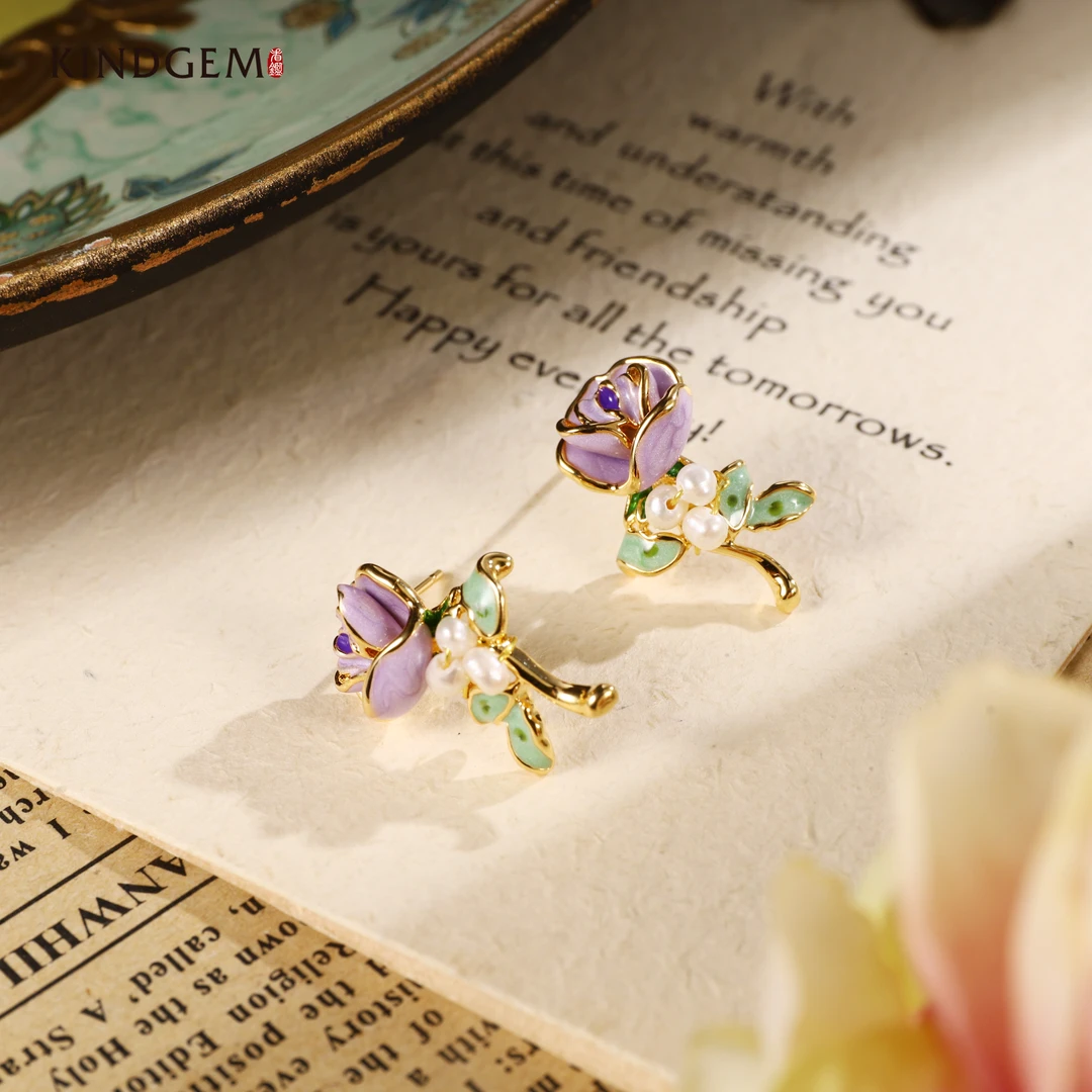 铜合金仿珍珠耳饰 AU34XIPC-28586紫色小花珠珠百搭时尚耳环