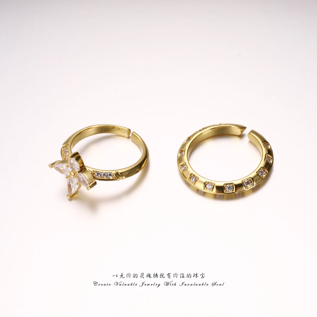 铜合金锆石戒指 经典百搭轻奢时尚精致开口戒指排戒 KG-C-31806