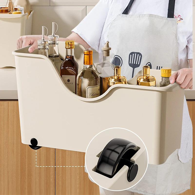 洛诺兔【橱柜收纳能手】厨房橱柜带轮收纳锅具调味料置物架下储物筐