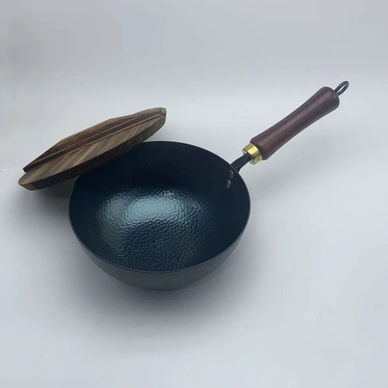 章丘无涂层聚油圆底锻打小炒锅加厚加深铁锅炒菜锅小家用物理不沾