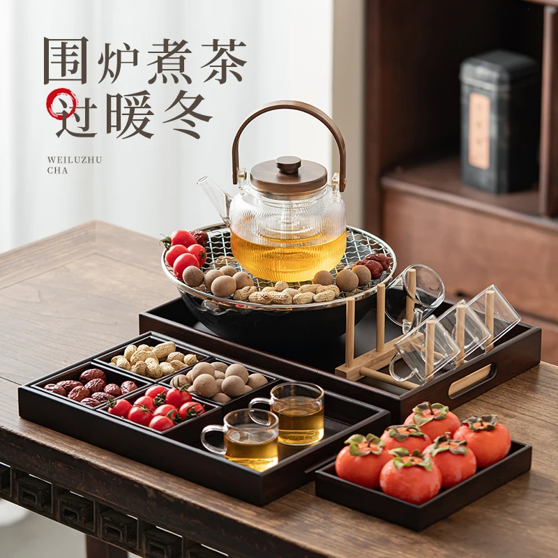 高档围炉煮茶器具全套家用室内电陶炉加厚玻璃茶壶套装电炉烤火炉