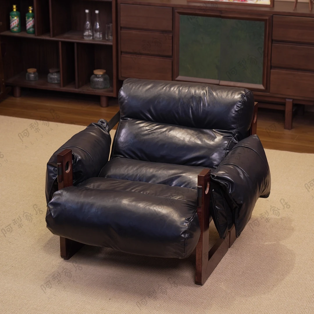 泽西岛美式客厅单人沙发椅中古风实木复古懒人沙发设计师款休闲椅