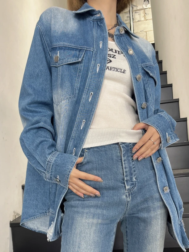 PSYCHOBEIBI解构风立体袖2025牛仔衬衫牛仔外套女外套