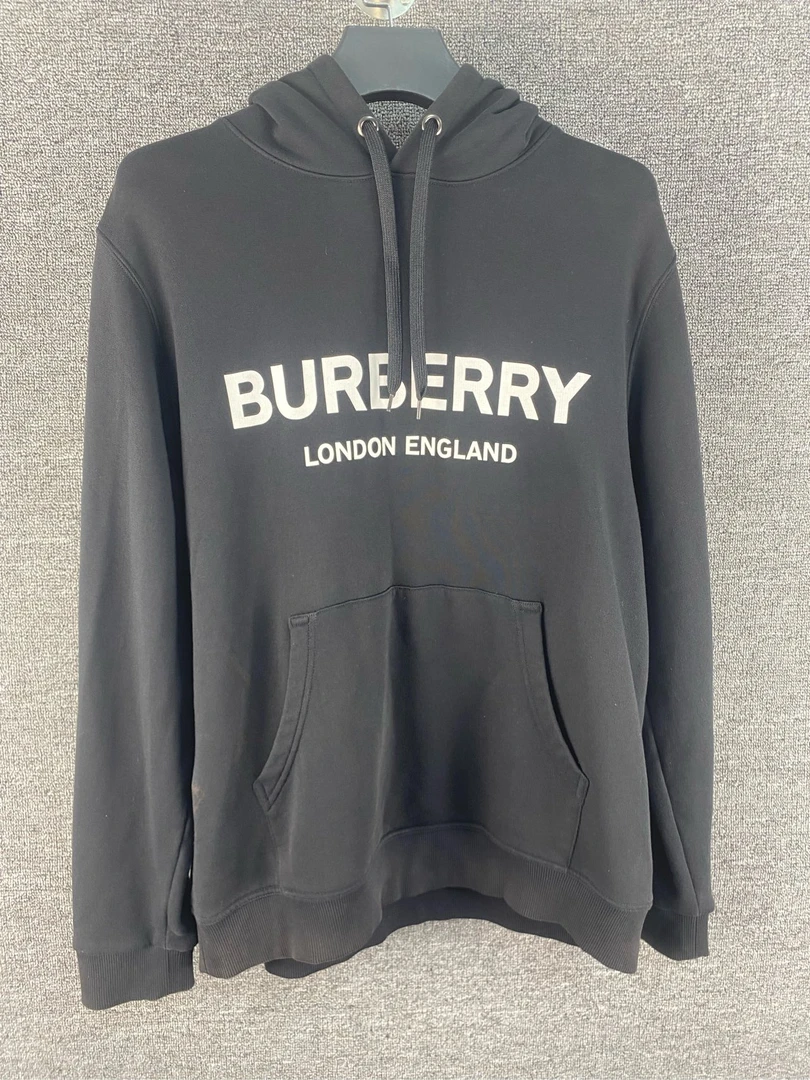 Burberry黑色字母品牌Logo连帽套头卫衣帽衫/男款/95新/ L碼