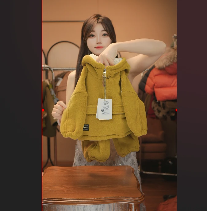 2026新款儿童小众潮牌连帽套头外套加厚韩版冬款套装HF-QC-1001