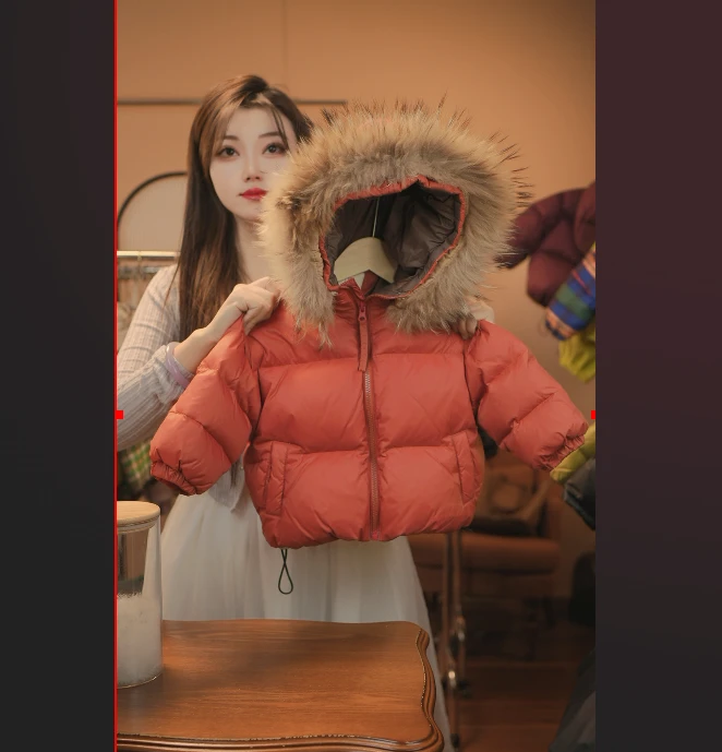 【现货】2026儿童冬季新款保暖韩连帽经典版三色大毛领羽绒服33996