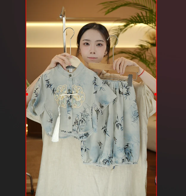 2026夏季新款日常复古竹子古风中式中国风汉元素绣花套装21520