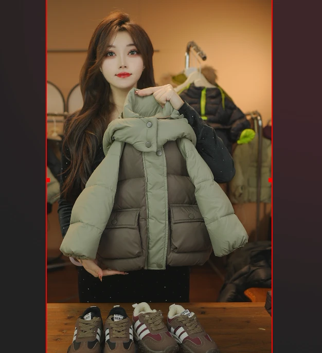 2026儿童宝宝保暖卡通冬季连帽90白鸭绒羽绒服拼接莫兰迪色23327