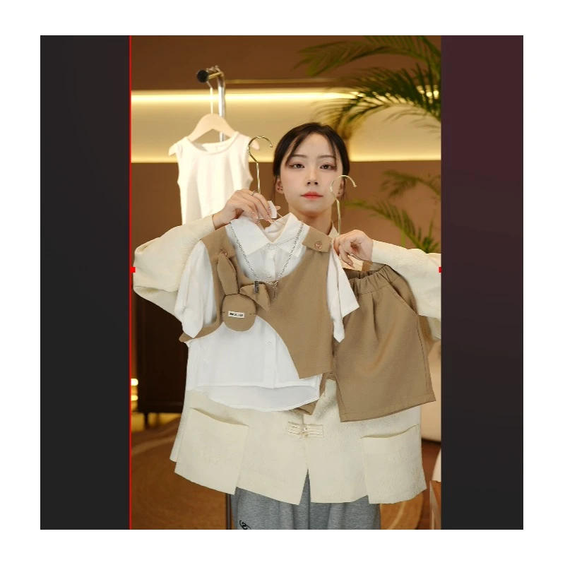 2025春夏新款儿童百搭小众宽松日常英伦马甲套装35063设计感休闲