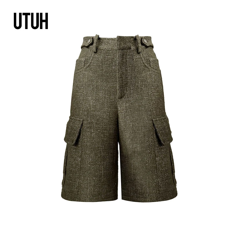 UTUH 军绿色休闲裤五分裤中裤女宽松百搭时尚 TUWFW3D351