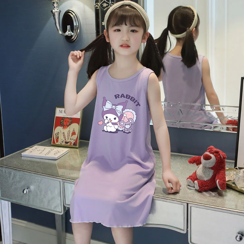 库洛米儿童睡裙女童连衣夏季莫代尔薄款女孩公主背心宝宝可爱睡衣