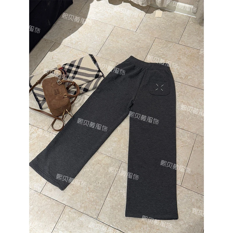 熙贝薇 冬季新款抽绳显瘦百搭宽松加绒加厚休闲直筒裤 D8875