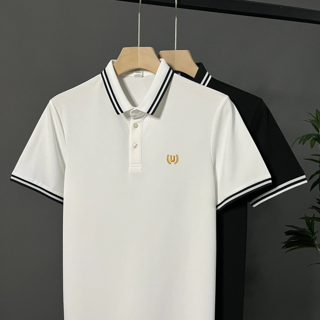 夏季麦穗刺绣轻奢薄款Polo衫男短袖修身休闲珠地棉百搭透气翻领T