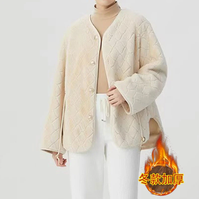 【商场同款】秋冬开衫热力感菱格压纹小香风质感环保外套女1400648