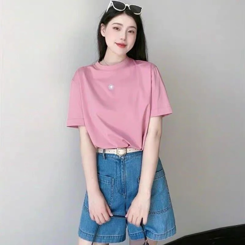 【商场同款】光芒印花短袖T恤夏季宽松休闲纯色时尚洋气上衣1300901