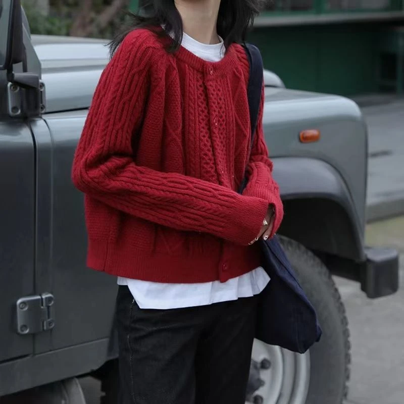 复古麻花毛衣外套开衫女ins风显瘦宽松小清新毛衣针织衫秋冬百搭