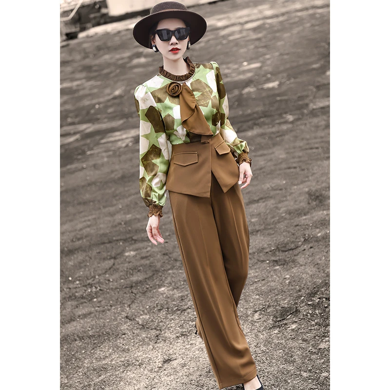 MEXCOCO/兰瑟儿秋季新款气质时尚通勤长袖显瘦拼接套装M4WO0572