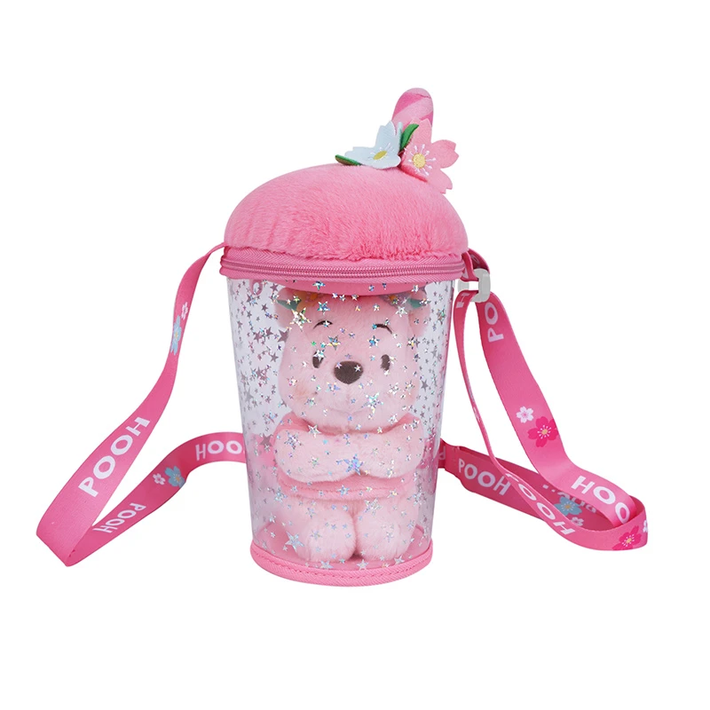 迪士尼樱花维尼熊可可杯斜挎包休闲毛绒公仔玩偶玩具包包时尚女包
