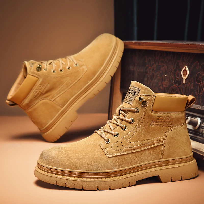 男鞋2024新款马丁靴男冬季新款高帮秋季男鞋加绒英伦风大黄工装靴