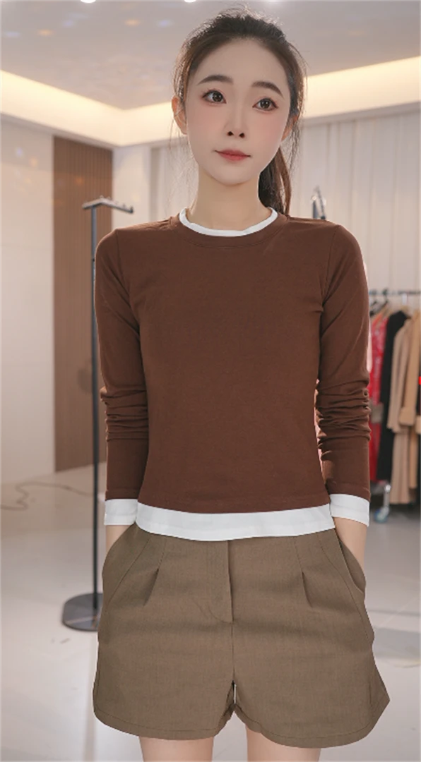 Z8106 2024秋季新款假两件休闲气质修身显瘦长袖百搭女士上衣