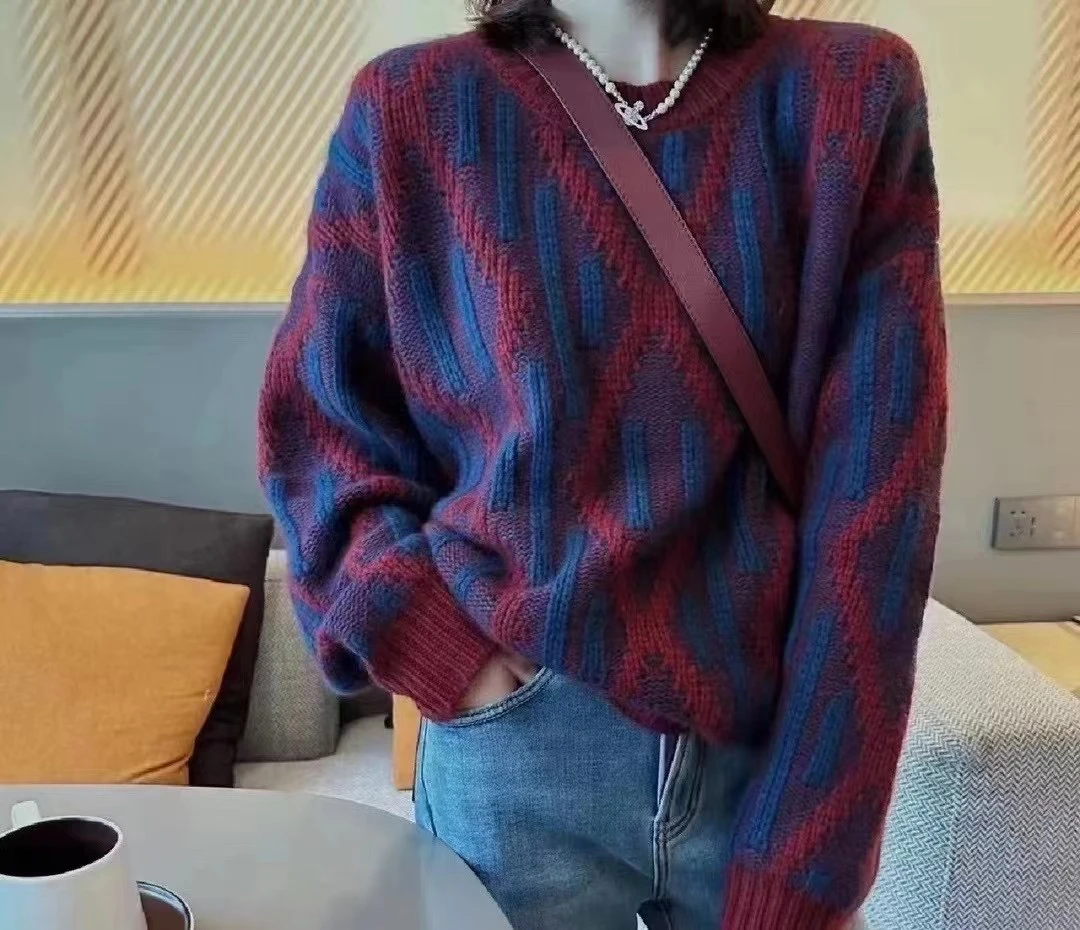 【述恩推荐】2023冬季网红针织时尚百搭复古宽松慵懒风套头韩版毛衣