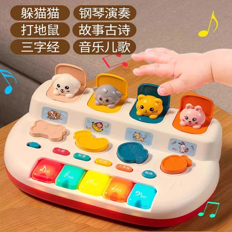 迷你木质小钢琴小孩婴儿电子琴多功能弹出式玩具幼儿六儿童盒盒6