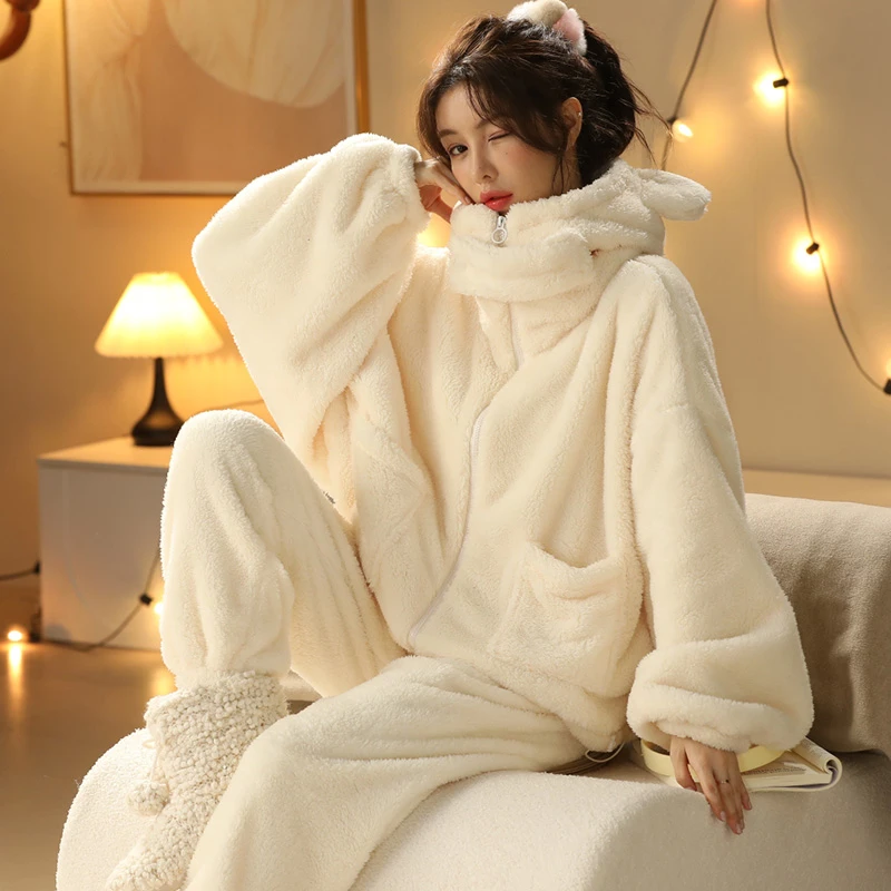 【23冬季新品】女士宽松套装甜美韩版秋冬季加绒睡衣