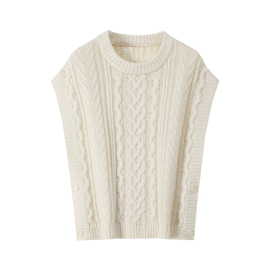 濮天女装羊毛衫无袖加厚针织时尚休闲百搭女士镂空羊绒圆领QM1153