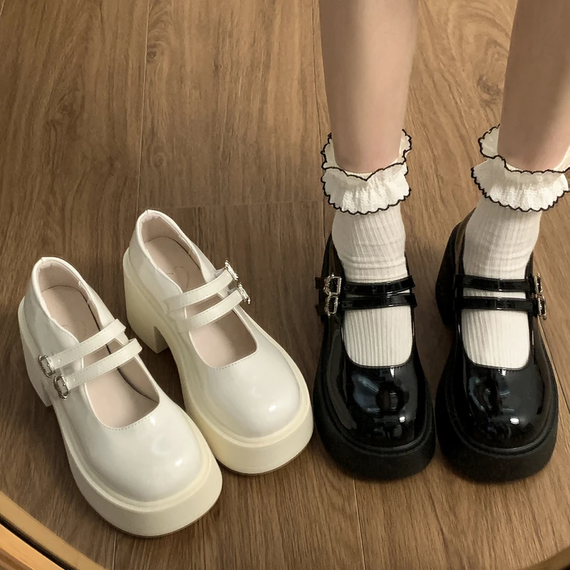 法式粗跟配裙子玛丽珍鞋女2025春季新款单鞋黑色日系jk厚底小皮鞋