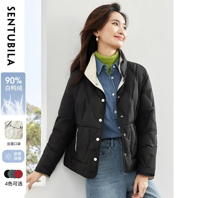 时尚优雅立领单排扣粘胶工艺可双面穿炸街羽绒服49563